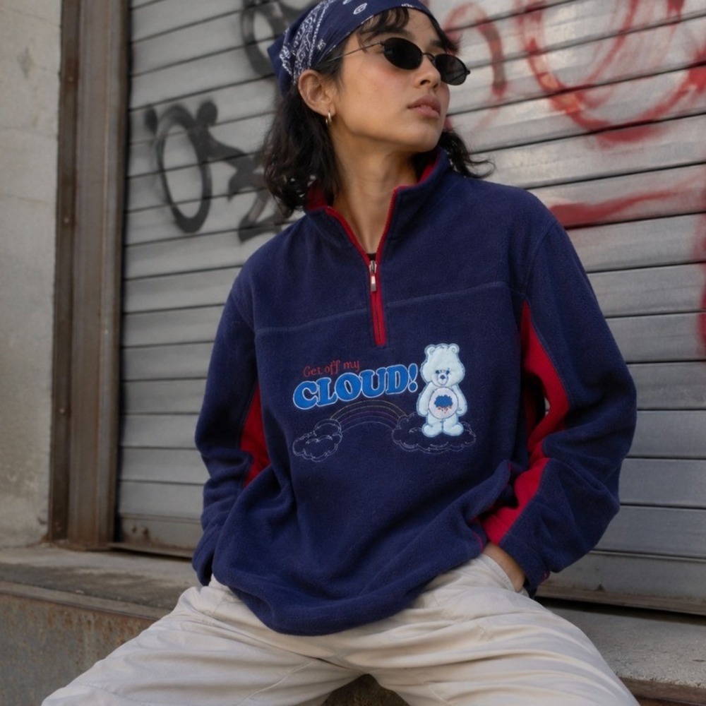Vintage 1990s Care Bears Fleece Pullover Grumpy Large Blue Y2K Retro Nostalia